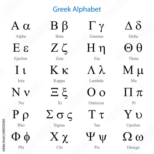 greek alphabet letters on white background