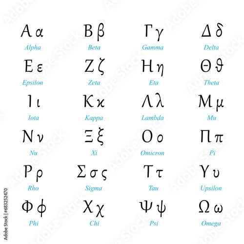 greek alphabet letters on white background