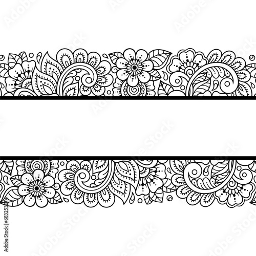 Frame in eastern tradition. Stylized with henna tattoos decorative pattern for decorating covers for book, notebook, casket, magazine, postcard and folder. Flower border in mehndi style.