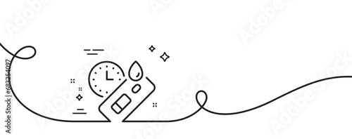 Express Covid test line icon. Continuous one line with curl. Coronavirus testing sign. Blood test tube symbol. Covid test single outline ribbon. Loop curve pattern. Vector