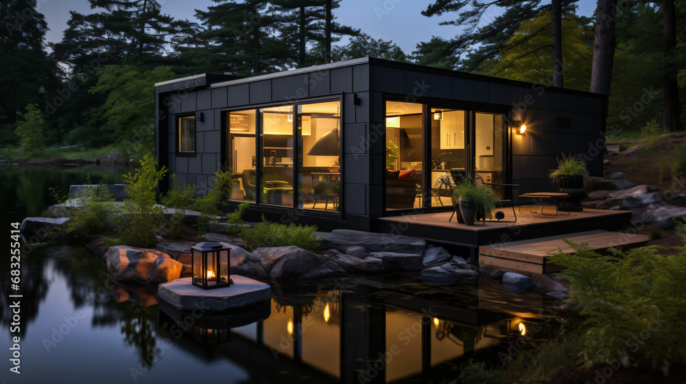 New black tiny home with modern interior design next