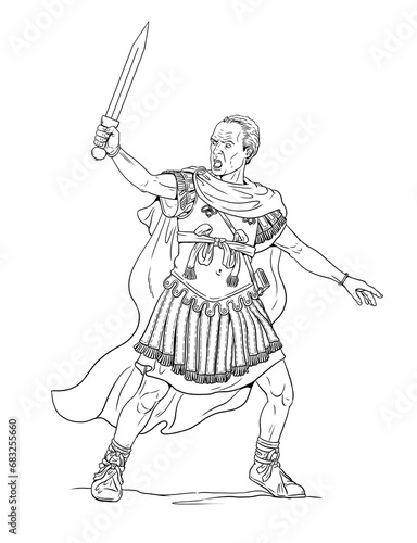 Roman general and imperator Gaius Julius Caesar. Handmade ancient warrior drawing.