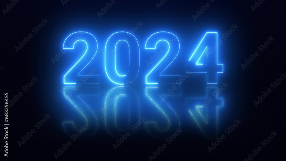Happy New Year 2024. neon text on a black background. Modern New Year's design. Christmas background 2024 holiday, seamless loop.. Happy New Year 2024. neon text on a black background. Modern New Year's design. Christmas background 2024 holiday, seamless loop..