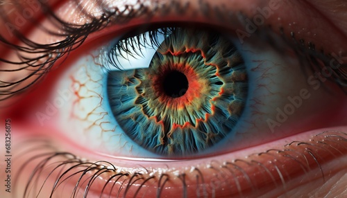 Macro photo of human eye looking. Blue human eye close up © kilimanjaro 