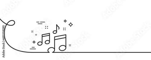 Music line icon. Continuous one line with curl. Musical note sign. Audio sound symbol. Music single outline ribbon. Loop curve pattern. Vector
