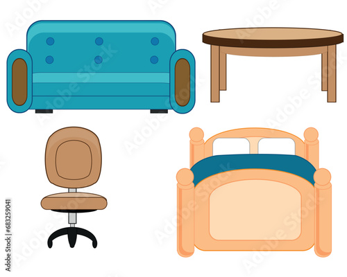 Furniture for building on white background is insulated