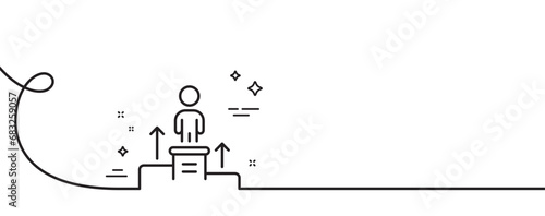 Business podium line icon. Continuous one line with curl. Employee nomination sign. Person award symbol. Business podium single outline ribbon. Loop curve pattern. Vector