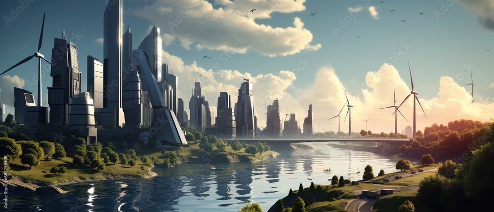 Obraz premium Futuristic city skyline.
