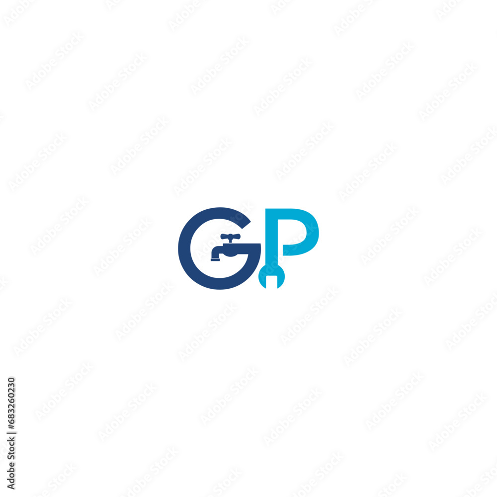 Logo GP Simple Creative Design. Plumbing logo isolated on white background Logo GP Simple Creative Design. Plumbing logo isolated on white background