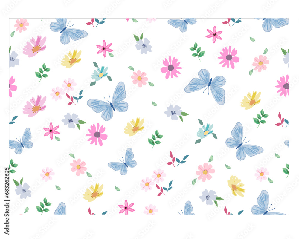 butterflies and flowers seamless vector print