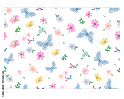 butterflies and flowers seamless vector print © Gamze