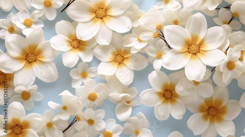 White and yellow flowers on isolated light blue background. © Danyilo
