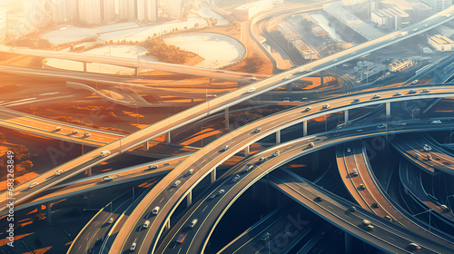 time lapse of cars driving on highway,Urban Traffic Hub Interchange and Roundabout in Stunning 3D.AI Generative 