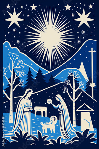 Christmas nativity scene colourful illustration design photo