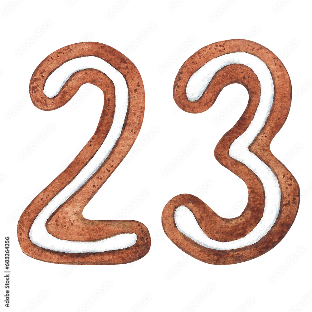 Obraz premium Number 23 in the form of a Christmas gingerbread on a white background. Suitable for holiday and new year inscriptions with dates that have the number nine