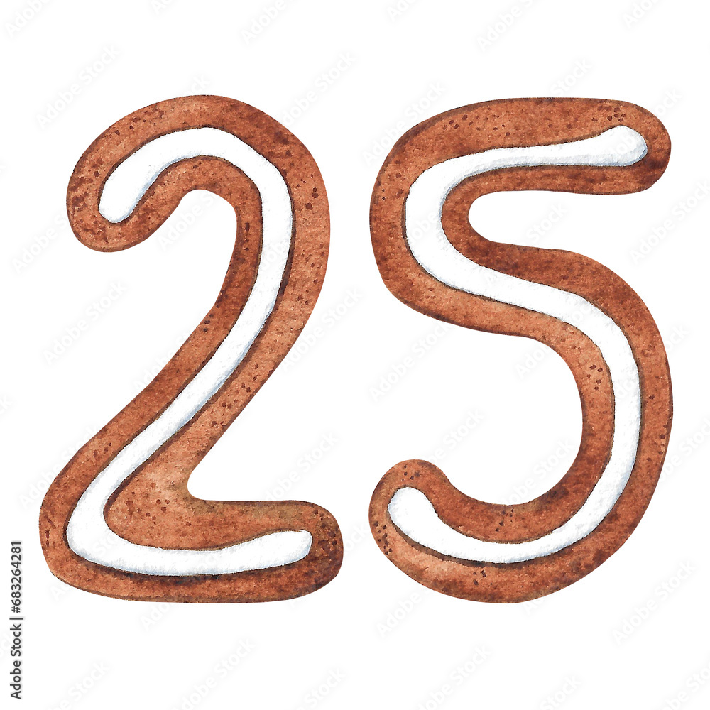 Naklejka premium Number 25 in the form of a Christmas gingerbread on a white background. Suitable for holiday and new year inscriptions with dates that have the number nine
