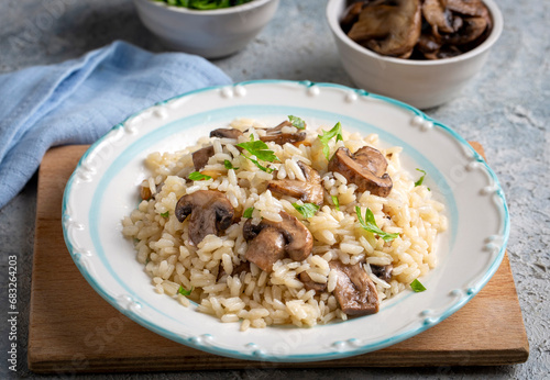 Mushroom rice pilaf, Turkish name; Mantarli pirinc pilavi.