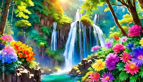 Waterfall in the forest photo