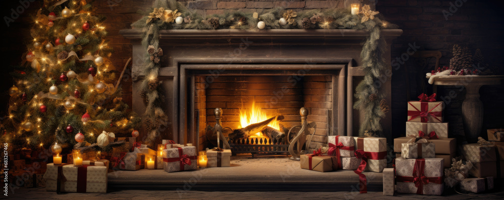 Fireplace with christmas gifts Fireplace with christmas gifts