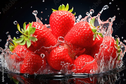 Splash effect of fresh Strawberry on clean studio background , Generative Ai