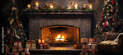 Fireplace with christmas gifts
