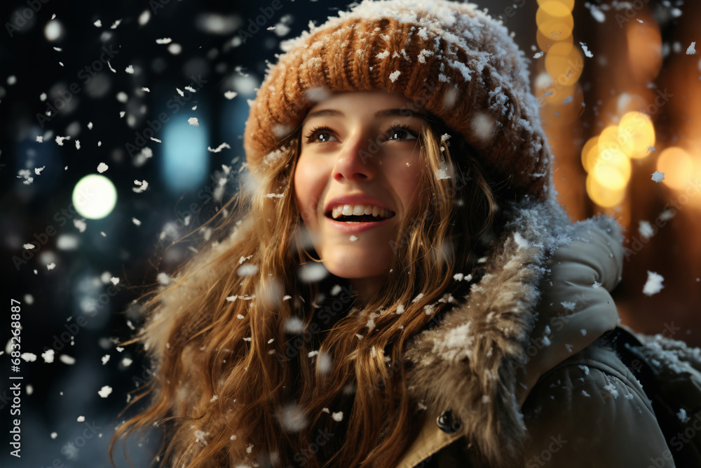 portrait of a beautiful happy woman enjoying winter season portrait of a beautiful happy woman enjoying winter season