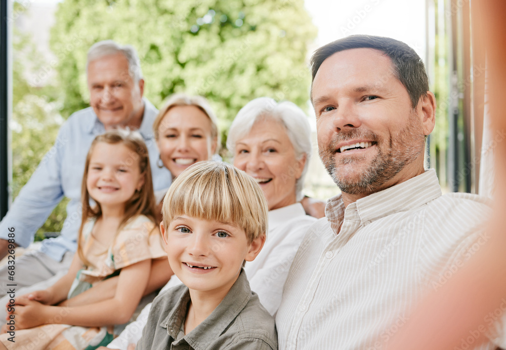 Love, selfie and a big family on a sofa in the living room of their home together during a visit. Portrait, photograph or memory with happy children, parents and grandparents bonding in an apartment Love, selfie and a big family on a sofa in the living room of their home together during a visit. Portrait, photograph or memory with happy children, parents and grandparents bonding in an apartment