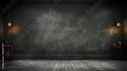 Empty room with concrete walls, dark interior with spotlights. Copy sae for text. © Danyilo