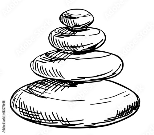 Sketch vector logo of massage stones. Wellness and spa. Spa beauty healthy lifestyle editable stroke. Balancing rock zen stone stones. Natural stones. Isolated Vector Illustration.