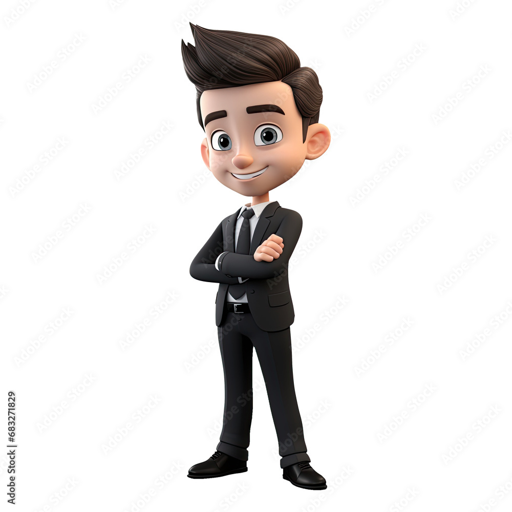 3D Cute cartoon Businessman character in black suit on transparent background. Generative AI 3D Cute cartoon Businessman character in black suit on transparent background. Generative AI