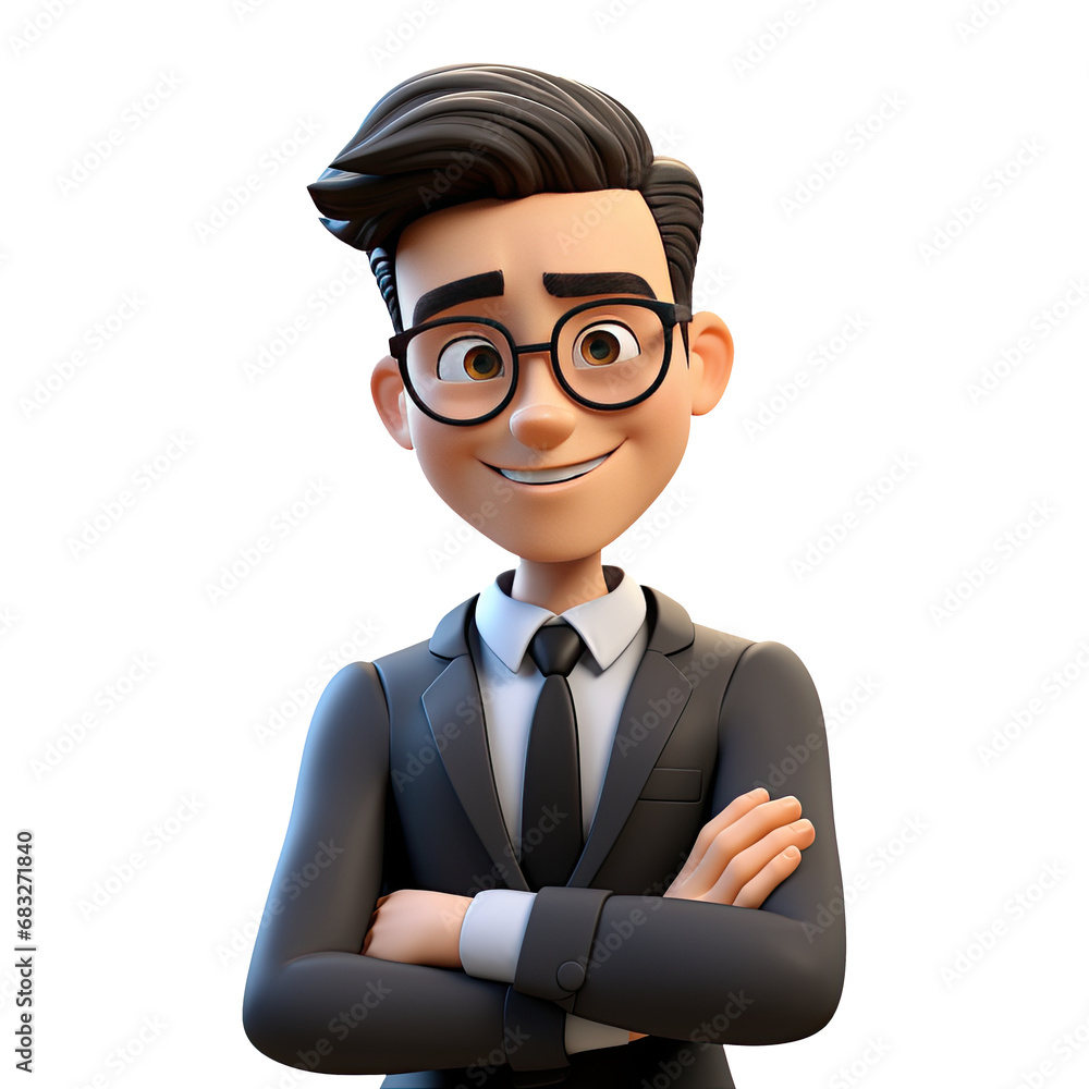 3D Cute cartoon Businessman character in black suit on transparent background. Generative AI 3D Cute cartoon Businessman character in black suit on transparent background. Generative AI