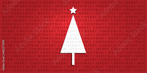 Minimalist Christmas Tree Shape on Red Background with Merry Christmas Typography, Letters Pattern - Holiday Template, Vector Design