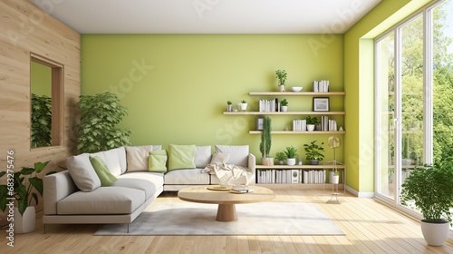 living room with eco interior decoration  Home interior with decor  plants decoration interior design of living room © Wanda