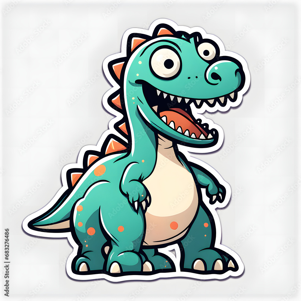 Fototapeta premium Green color dinosaur sticker