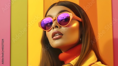 Colorful Y2K fashion with oversized sunglasses  embodying eclectic 90s style for a trendy and stylish look.