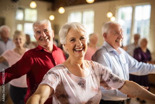 Joyful Group Of Dancing Seniors, Showcasing Vitality In Retirement