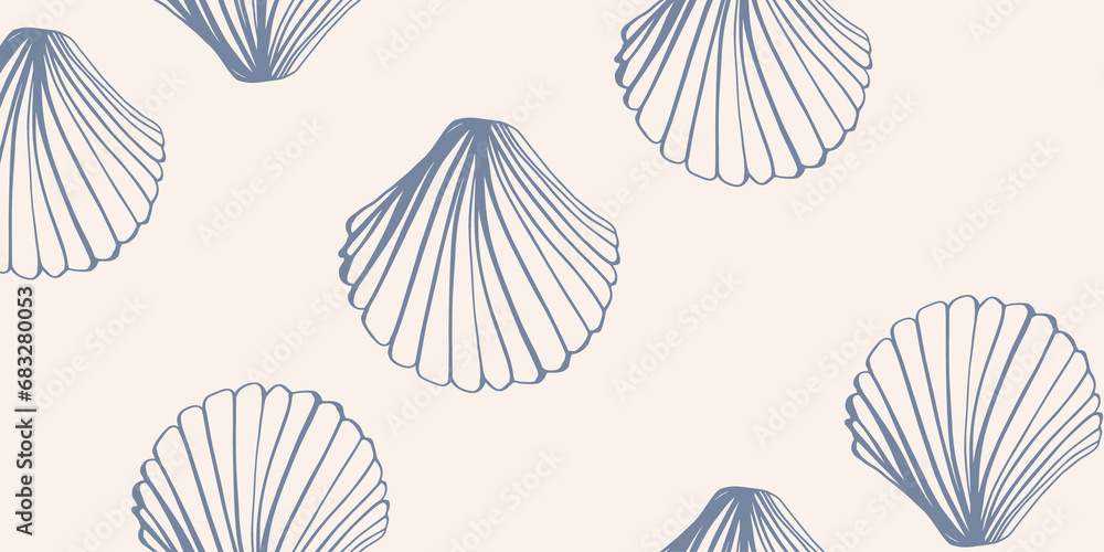 Trendy modern Seashells seamless pattern. Fashion template for design.
 - obrazy, fototapety, plakaty 