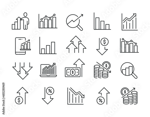 Inrease and decrease thin line icons. Editable stroke. For website marketing design, logo, app, template, ui, etc. Vector illustration.