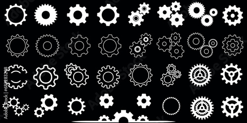 Gear vector illustration isolated on black background. Perfect for industrial, machinery, engineering, technology, mechanical, cogwheel, machine, wheel, gearwheel, sprocket, transmission, mechanism, g