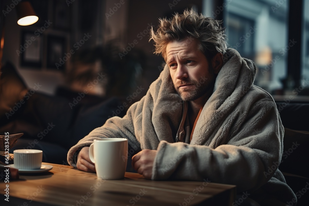 Man feeling sick at home. Man feeling sick at home.