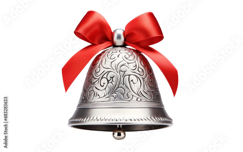 Festive Ornament Silver Bell Charm Isolated on Transparent Background PNG.