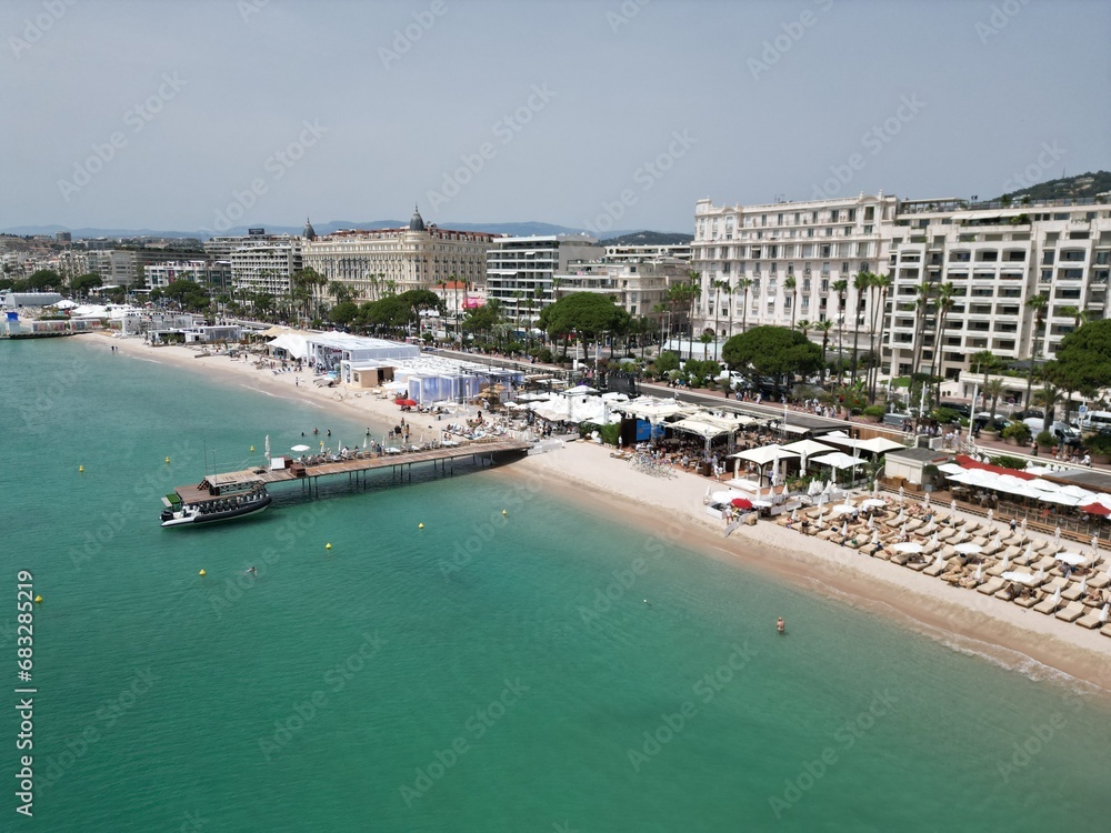 Obraz premium Beach with Event in progress Cannes France drone, aerial