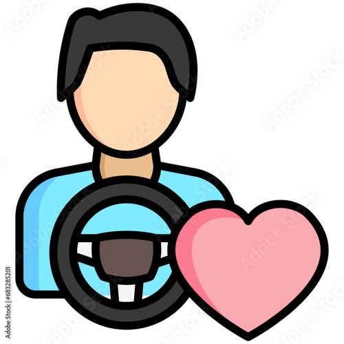 Favorite Driver lineal multi color icons set, related to transportation, ride sharing theme