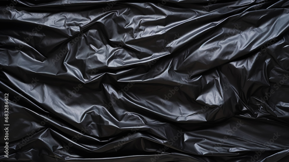 Black wrinkled plastic wrap texture. Crumpled dark thin plastic background. Generative AI Black wrinkled plastic wrap texture. Crumpled dark thin plastic background. Generative AI