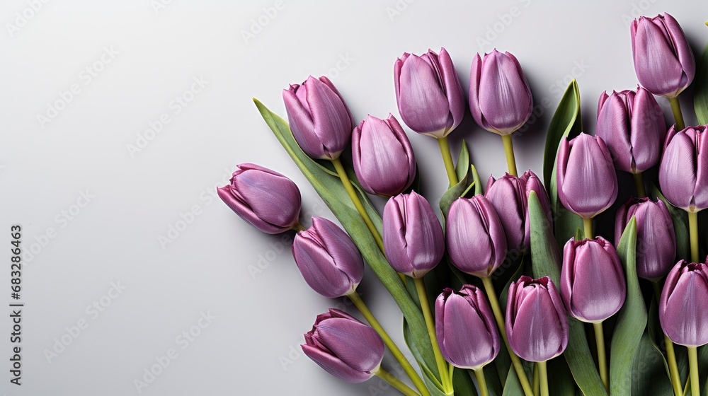 Obraz premium Bluepurple Tulips Flowers On White Isolated, HD, Background Wallpaper, Desktop Wallpaper