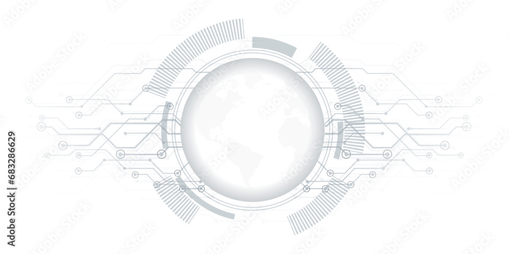 Abstract digital technology hi tech futuristic grey white background, cyber information communication, innovation future tech data, internet network connection, Ai big data lines dots, circuit vector - obrazy, fototapety, plakaty 