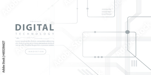 Abstract digital technology hi tech futuristic grey white background, cyber information communication, innovation future tech data, internet network connection, Ai big data lines dots, circuit vector