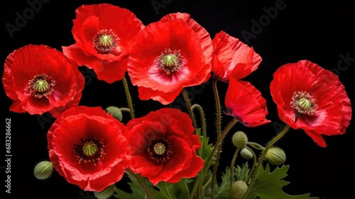 Poppy Bloom Delight  Stock photos showcase isolated poppy flowers and buds in vibrant red hues.