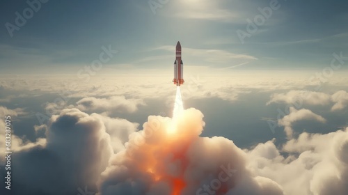 Rocket flies through the clouds photo
