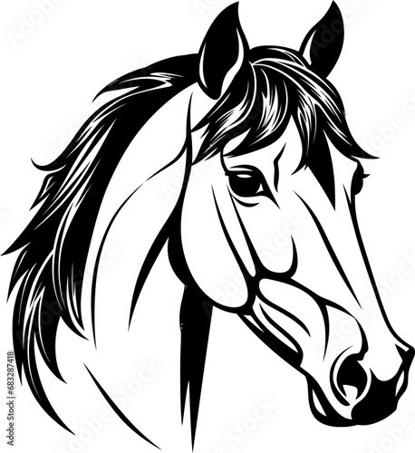 Horse head silhouette icon in black color. Vector template.